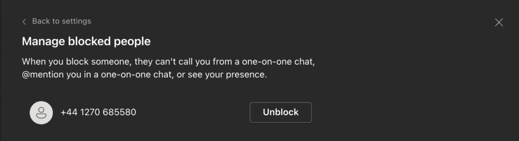 Unblock a number using Microsoft Teams