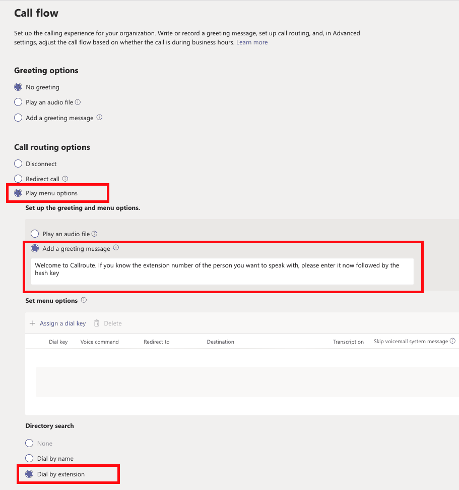 Microsoft Teams dial by extension settings