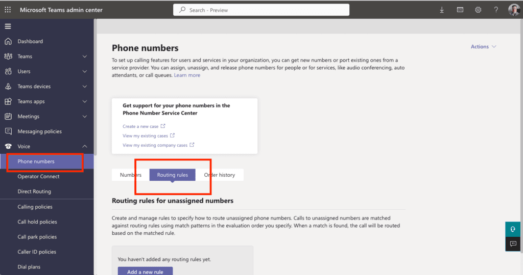 Unassigned Numbers in Micrsoft Teams