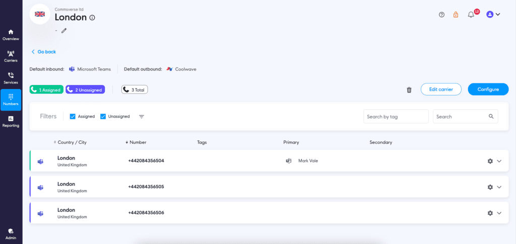 Unassigned Numbers Using Callroute
