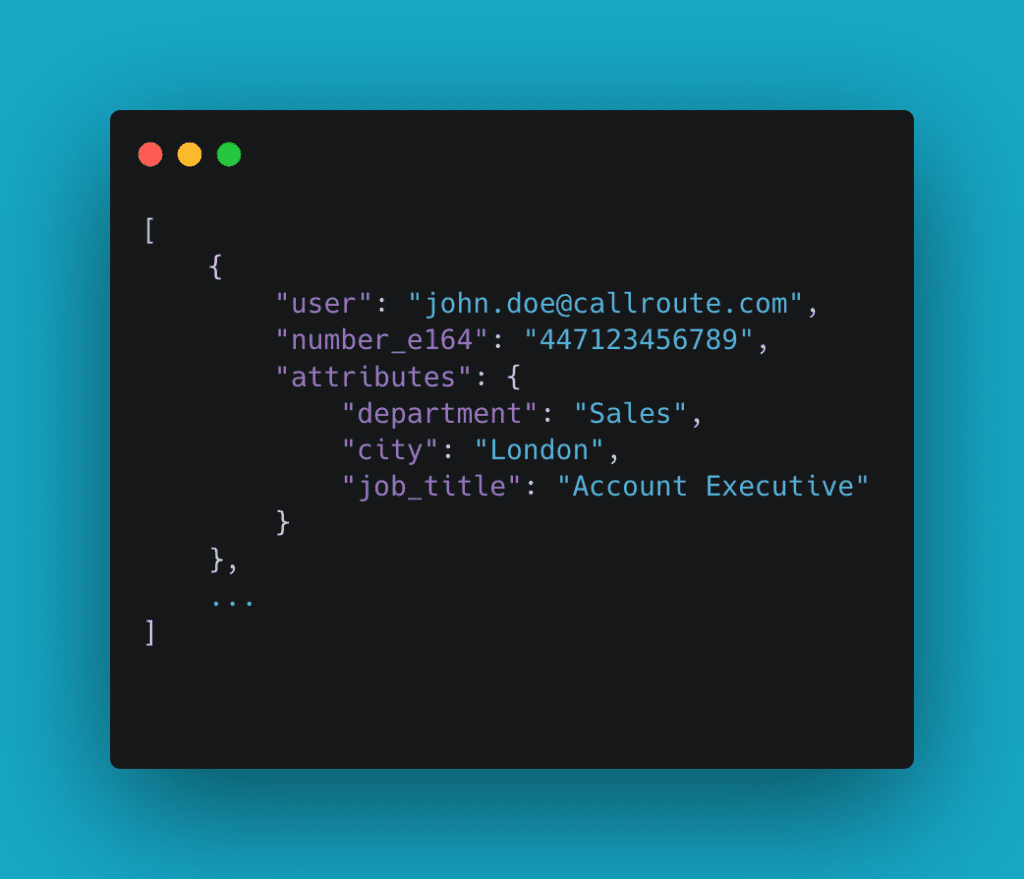 Example of code snippet when provisioning a Microsoft Teams user