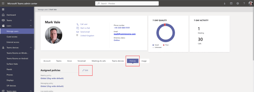 How to Assign Teams Policies to a User