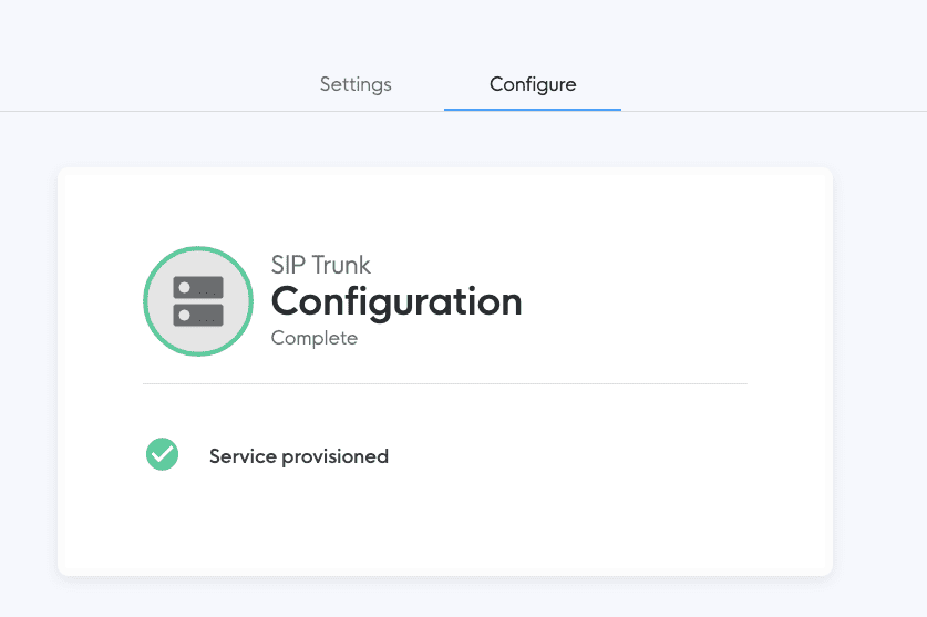 SIP trunk configuration complete message SIP trunk configuration complete message