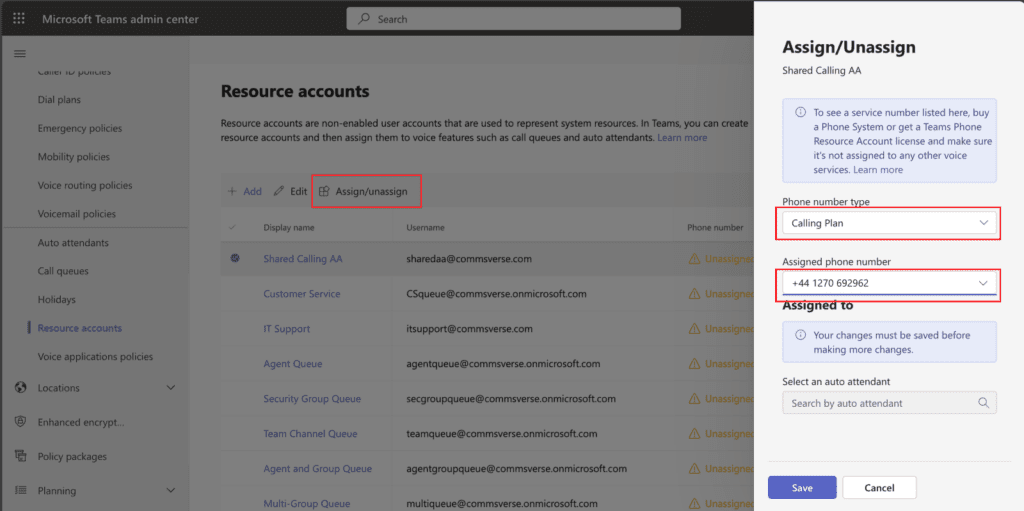 Assigning a resource account for shared calling Assigning a resource account for shared calling