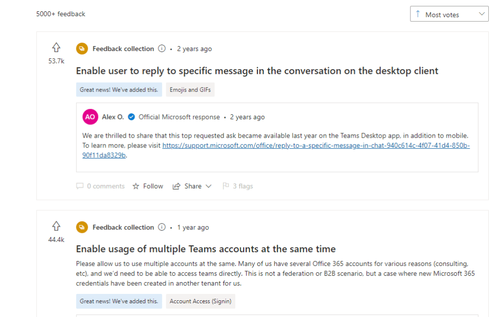 Requesting features from Microsoft Requesting features from Microsoft