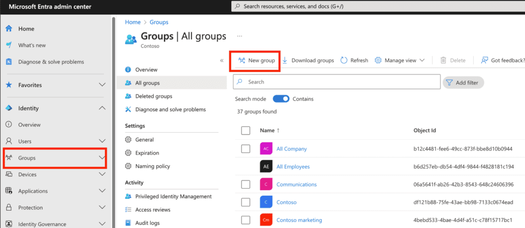 Creating Entra ID security groups Creating Entra ID security groups