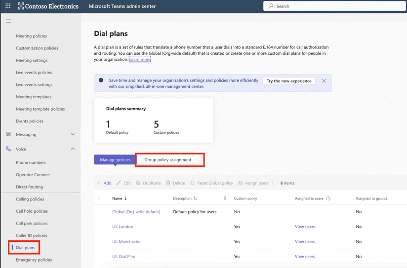 Group policy assignment for Dial plans Group policy assignment for Dial plans