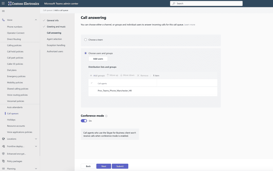 Adding a provisioning group to a call answering queue Adding a provisioning group to a call answering queue