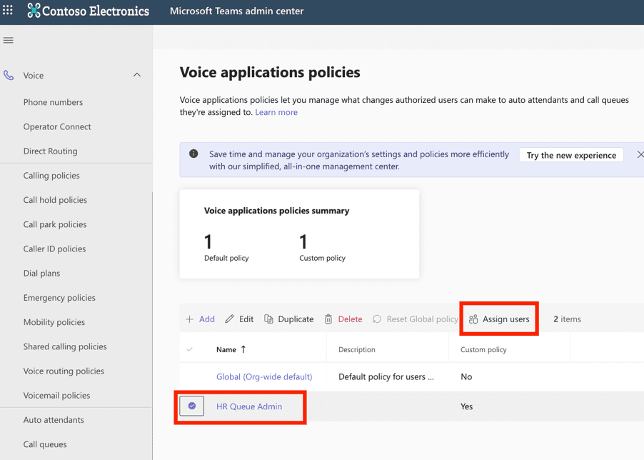Assigning voice applications policies in the Teams Admin Center Assigning voice applications policies in the Teams Admin Center