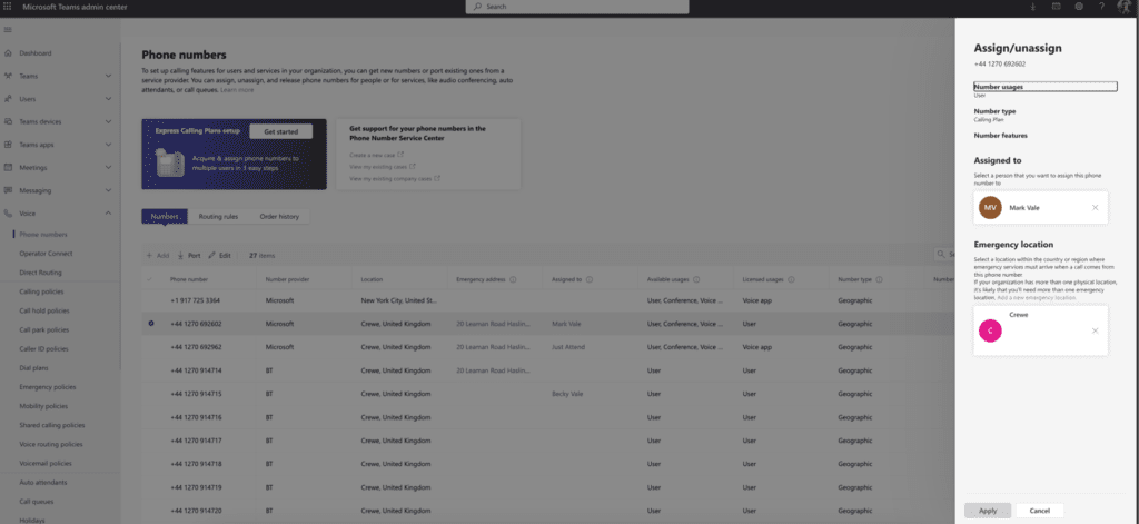 Editing phone numbers in the Teams Admin Center Editing phone numbers in the Teams Admin Center