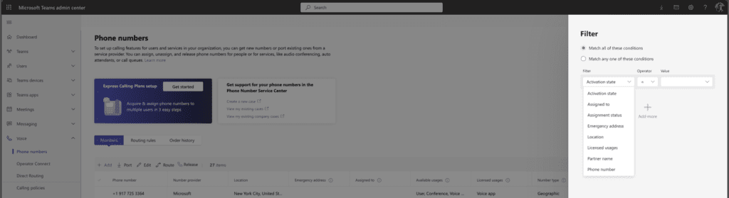 Filtering numbers in the Teams Admin Center Filtering numbers in the Teams Admin Center